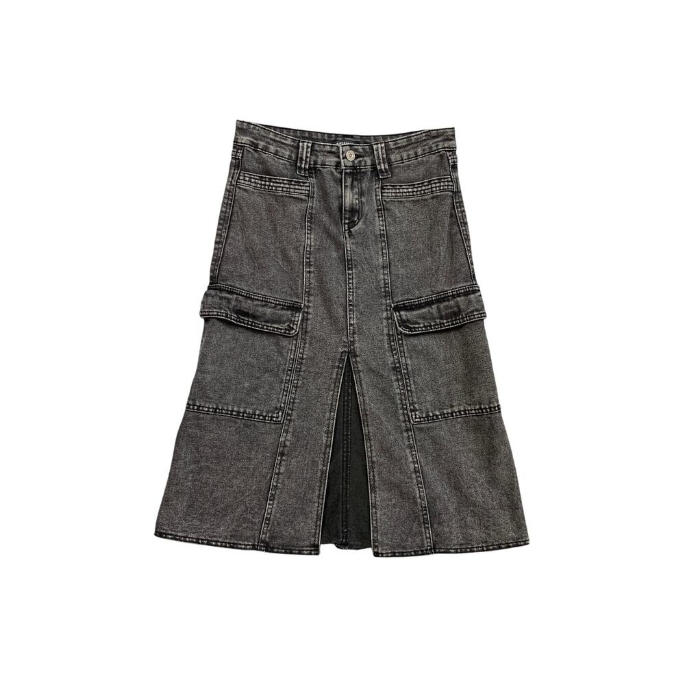 Sincerely Jules Skirt Womens 5/27 Washed Black Cargo Denim Midi Slit Front Jean